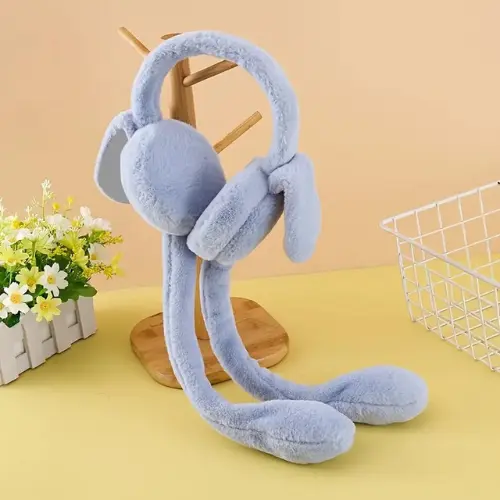 Cute Rabbit Earmuffs Hat with Moving Ears Plush Cap 4